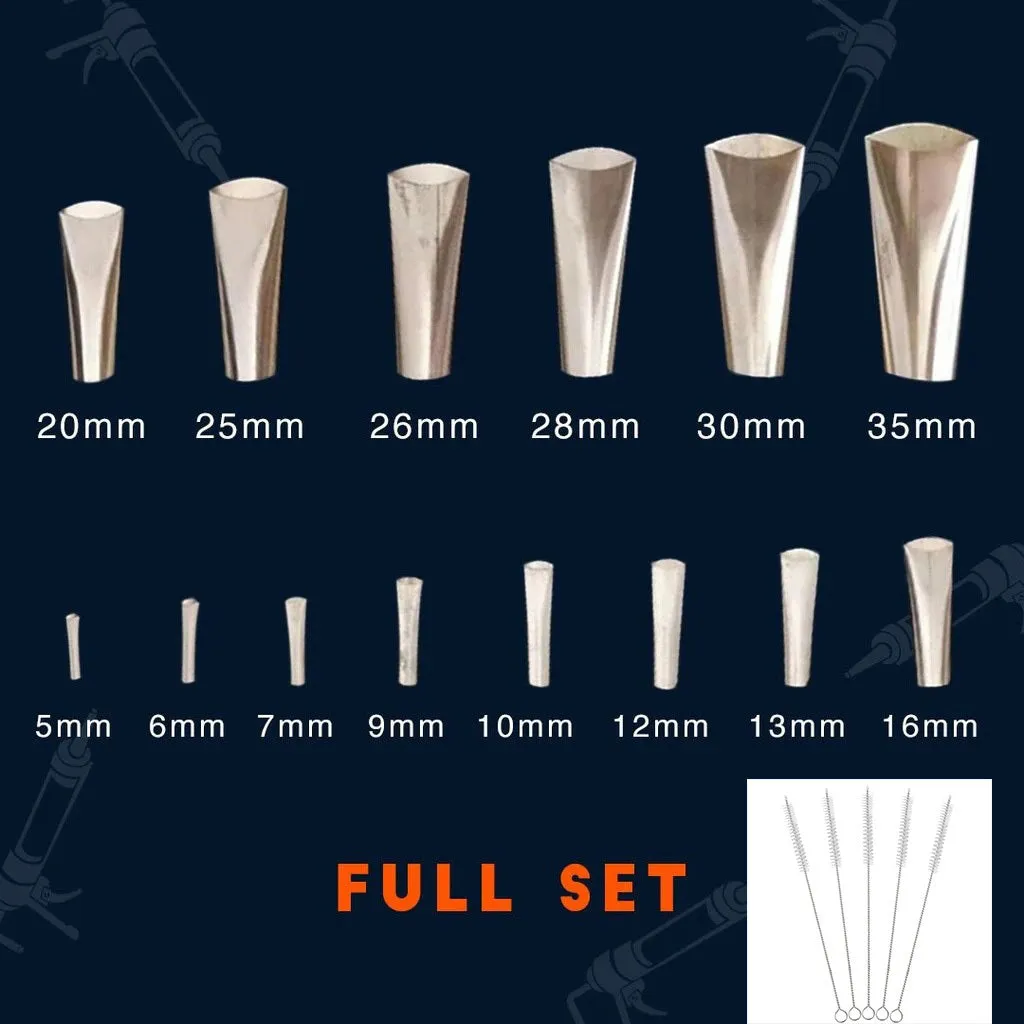 14 piece stainless steel caulking nozzle finishing tool set with sizes from 5 to 35mm