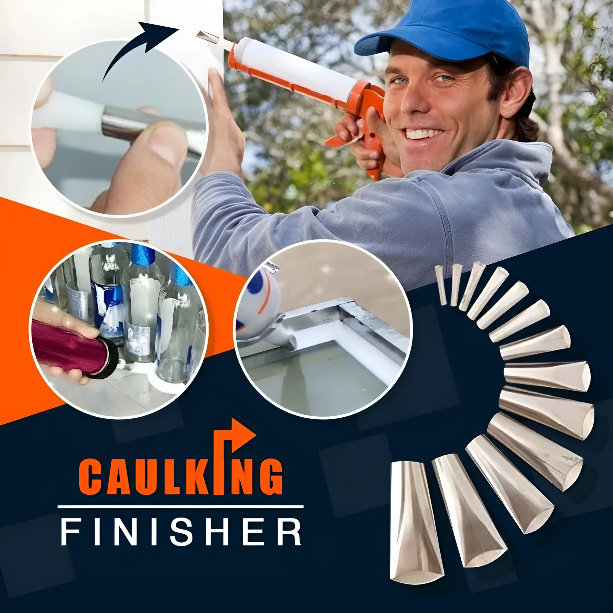 14 piece stainless steel caulking nozzle finishing tool set with sizes from 5 to 35mm