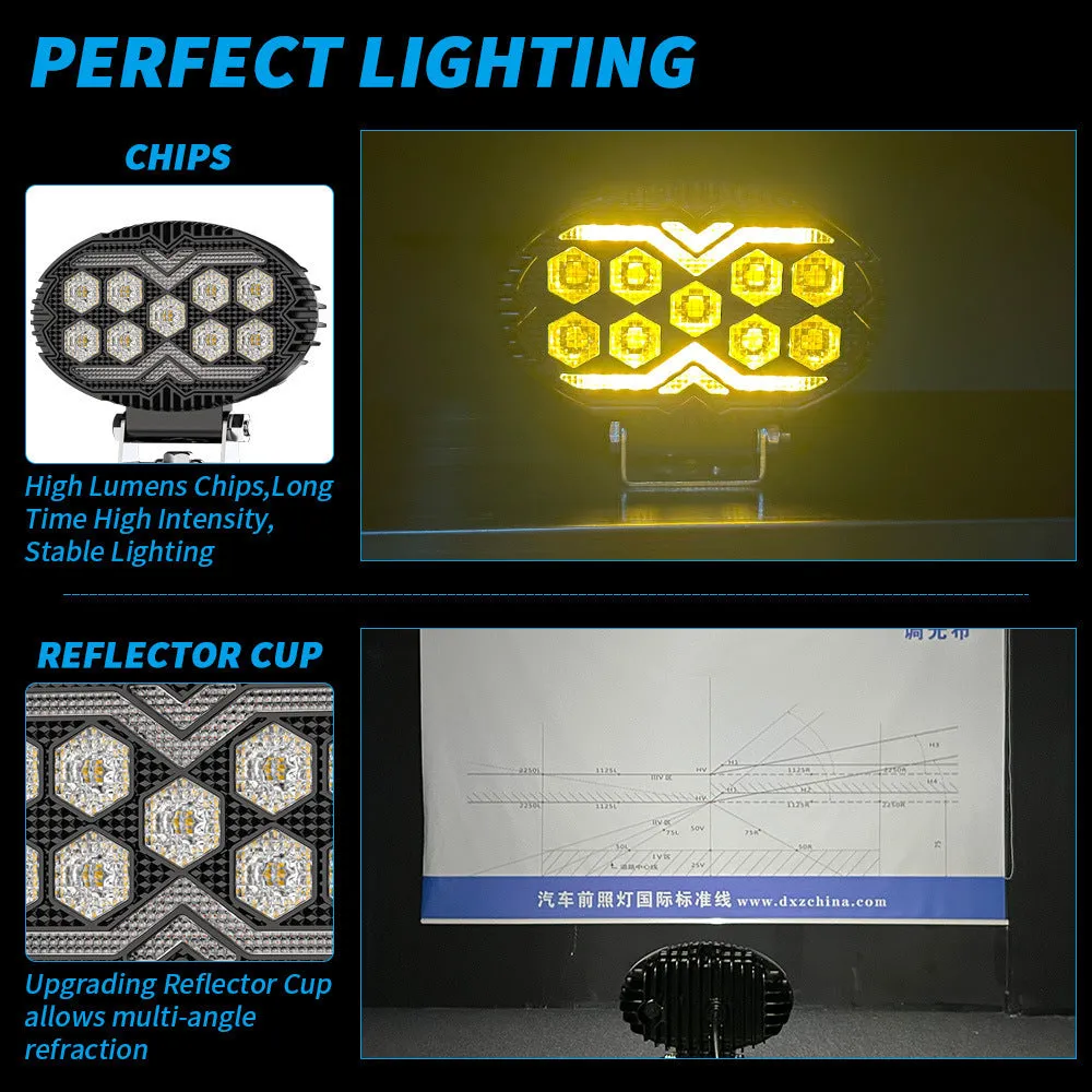 Black Warrior 55-inch oval 9-LED dual-color floodlight work light in aluminium alloy for vehicles