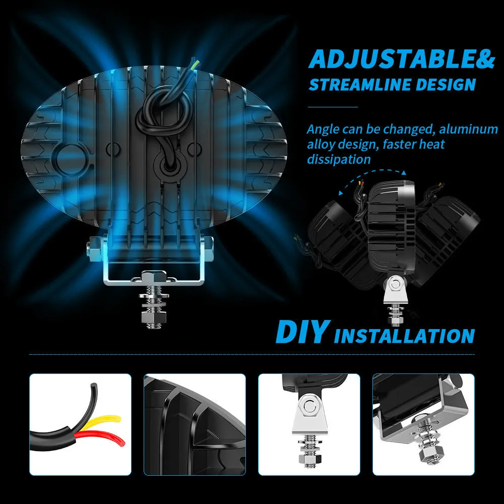 Black Warrior 55-inch oval 9-LED dual-color floodlight work light in aluminium alloy for vehicles