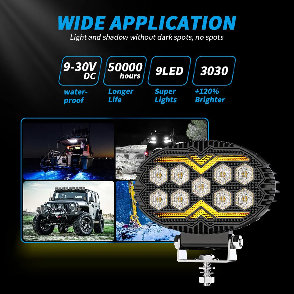 Black Warrior 55-inch oval 9-LED dual-color floodlight work light in aluminium alloy for vehicles