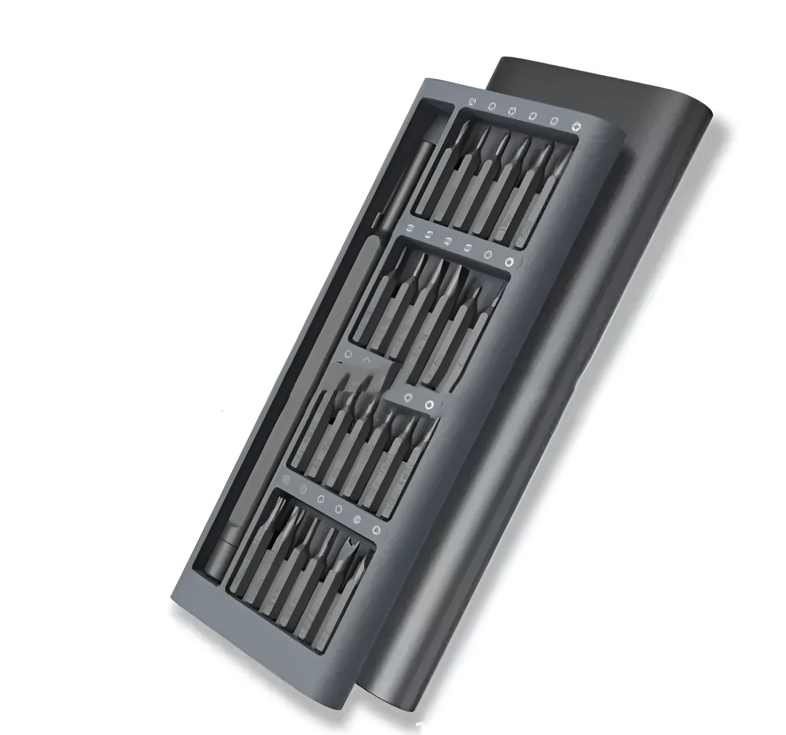 24 in 1 S2 steel precision screwdriver set with gray aluminum handle and magnetic bits