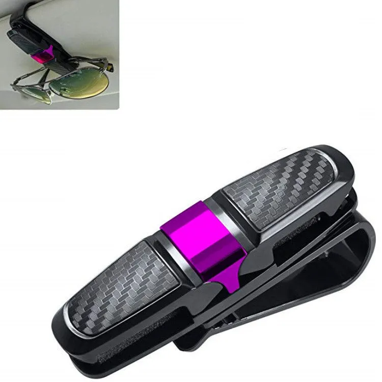 Car sun visor sunglasses clip with carbon fiber finish and double clip design holding glasses and cards