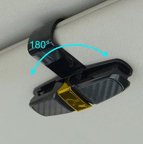 Car sun visor sunglasses clip with carbon fiber finish and double clip design holding glasses and cards