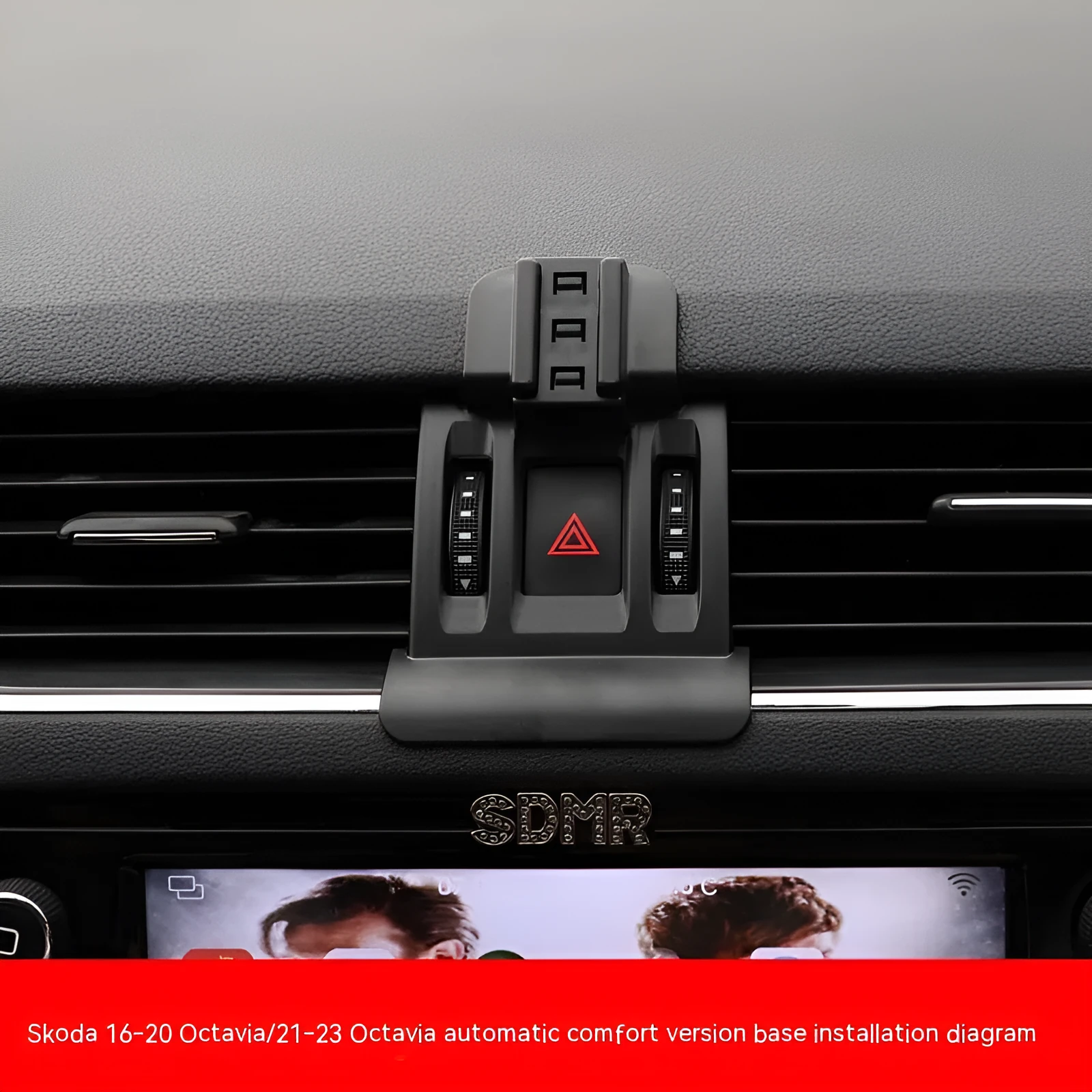 Snap-on car phone bracket for Škoda vehicles with air vent mounting