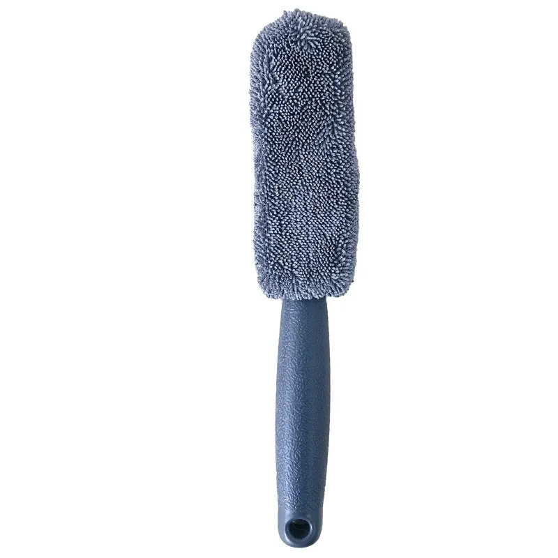 Blue microfiber car tyre brush with extended 45cm handle for wheel cleaning