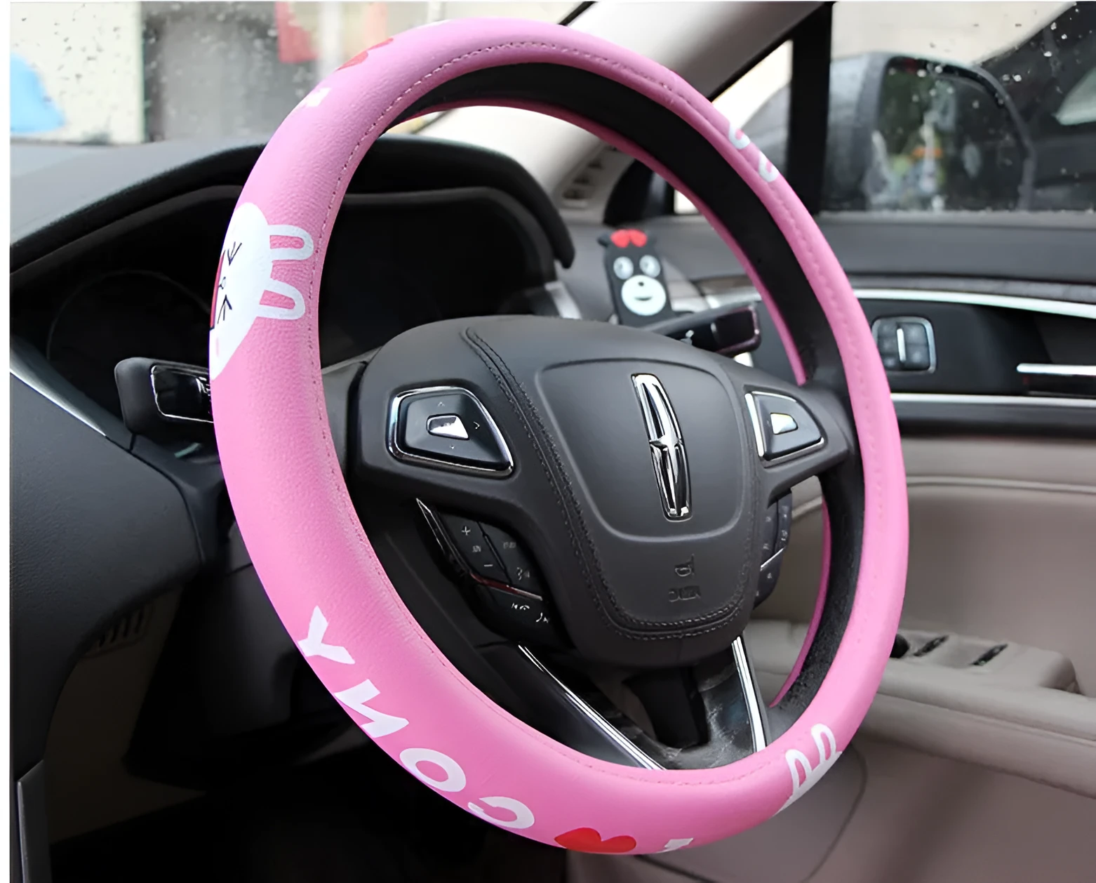 Korean cute cartoon steering wheel cover in microfiber leather for 38cm wheels