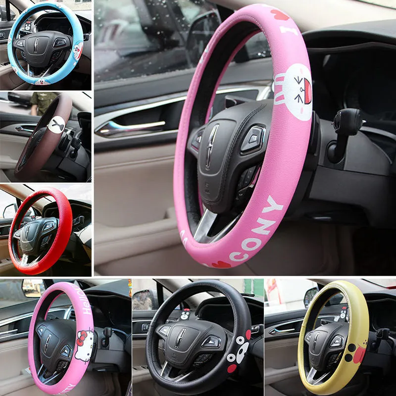 Korean cute cartoon steering wheel cover in microfiber leather for 38cm wheels