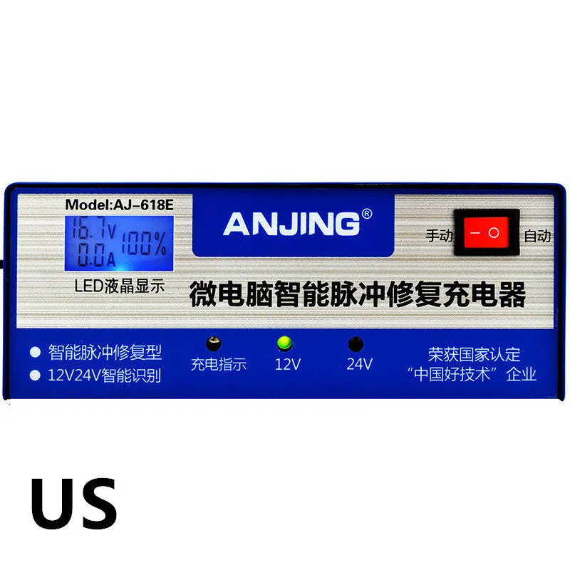 Blue car pure copper smart pulse repair battery charger model AJ-618E with 12V 24V leads