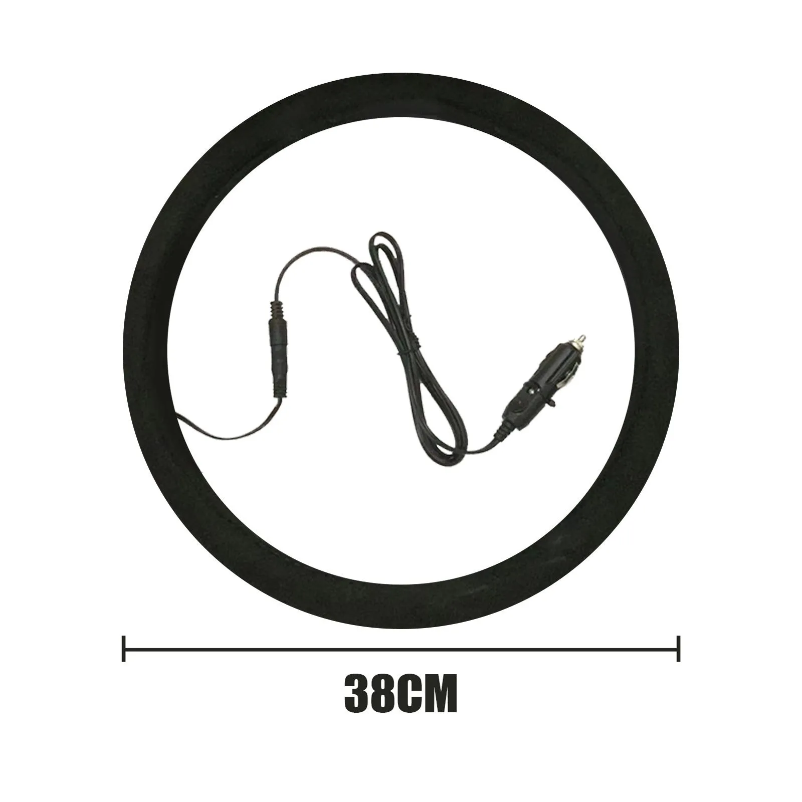 Black suede automobile steering wheel heating sleeve with power lines