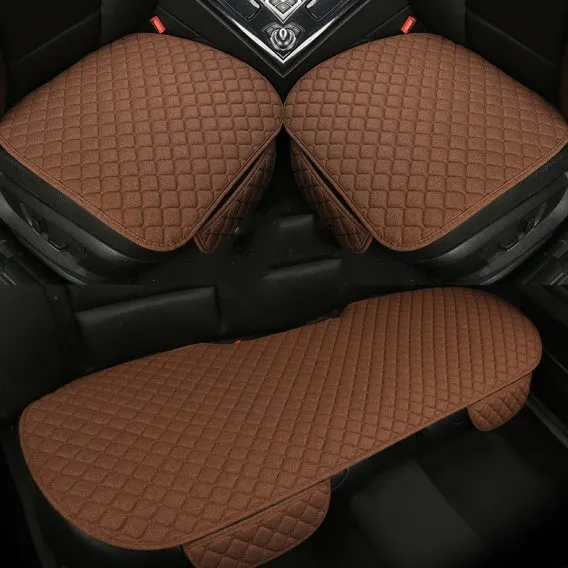 Flax car seat cover protector in linen fabric, beige colour, universal fit for front seat