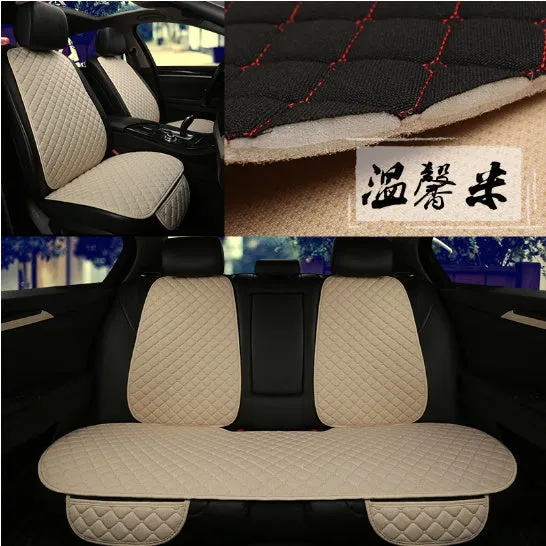 Flax car seat cover protector in linen fabric, beige colour, universal fit for front seat