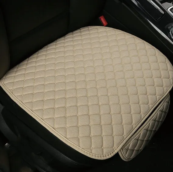 Flax car seat cover protector in linen fabric, beige colour, universal fit for front seat