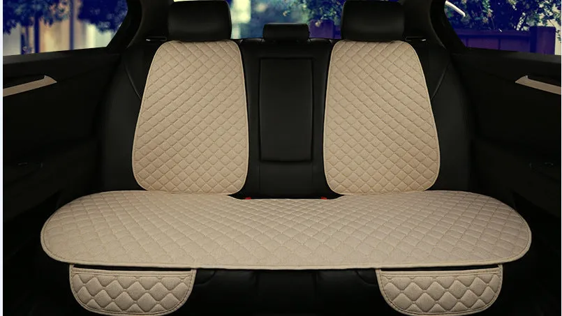 Flax car seat cover protector in linen fabric, beige colour, universal fit for front seat