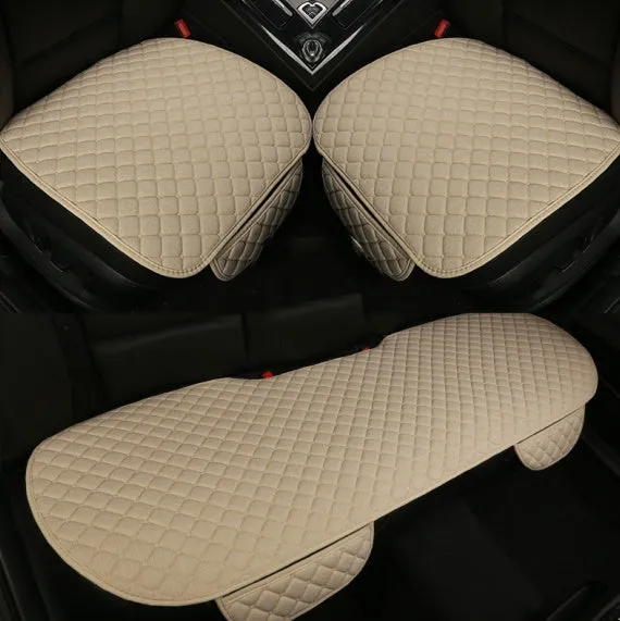 Flax car seat cover protector in linen fabric, beige colour, universal fit for front seat
