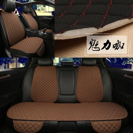 Flax car seat cover protector in linen fabric, beige colour, universal fit for front seat