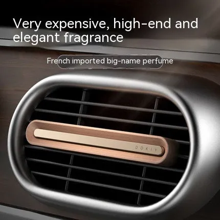 Long strip car aromatherapy ornament with air vent clip in metallic grey or walnut colour