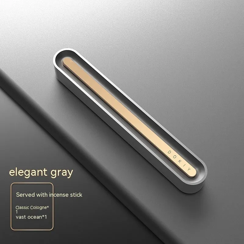 Long strip car aromatherapy ornament with air vent clip in metallic grey or walnut colour