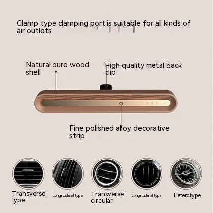 Long strip car aromatherapy ornament with air vent clip in metallic grey or walnut colour