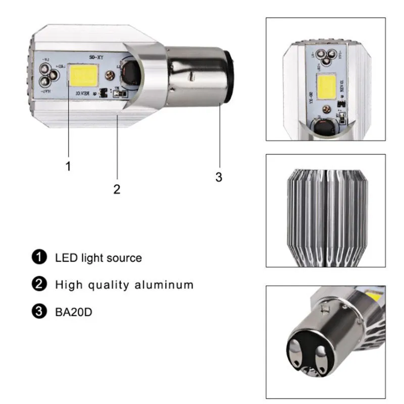 Motorcycle LED headlight unit with aluminium housing and M4/H6 base fittings