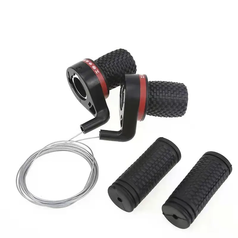 Black bicycle handlebar rotary governor shifting handle set with cables and grips for mountain bike