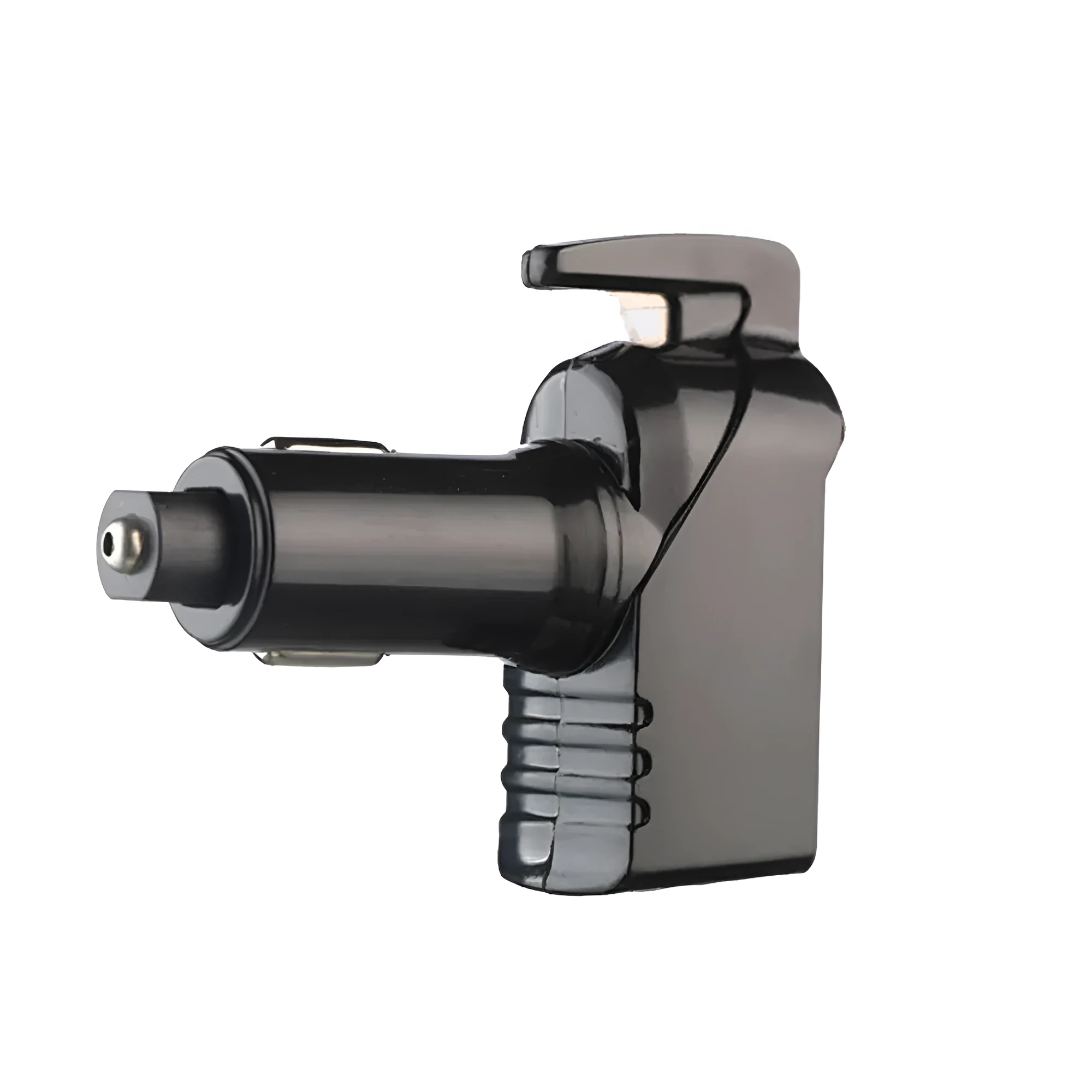 Car safety hammer with tungsten steel tip, seatbelt cutter, and fast charging port, black