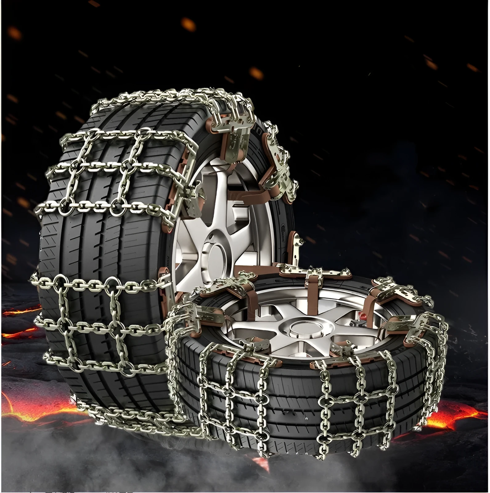 Steel car tyre anti-skid chain strips for snow emergency use, fitting sedan and SUV tyres 165-265mm width