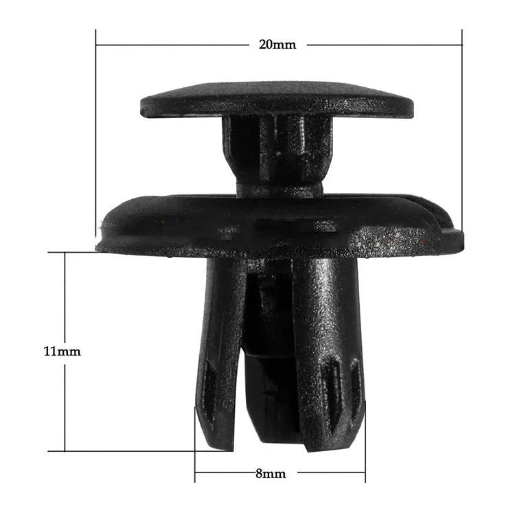 50-piece black plastic automotive rivet fastener kit YT1119 with 8mm hole size on white background