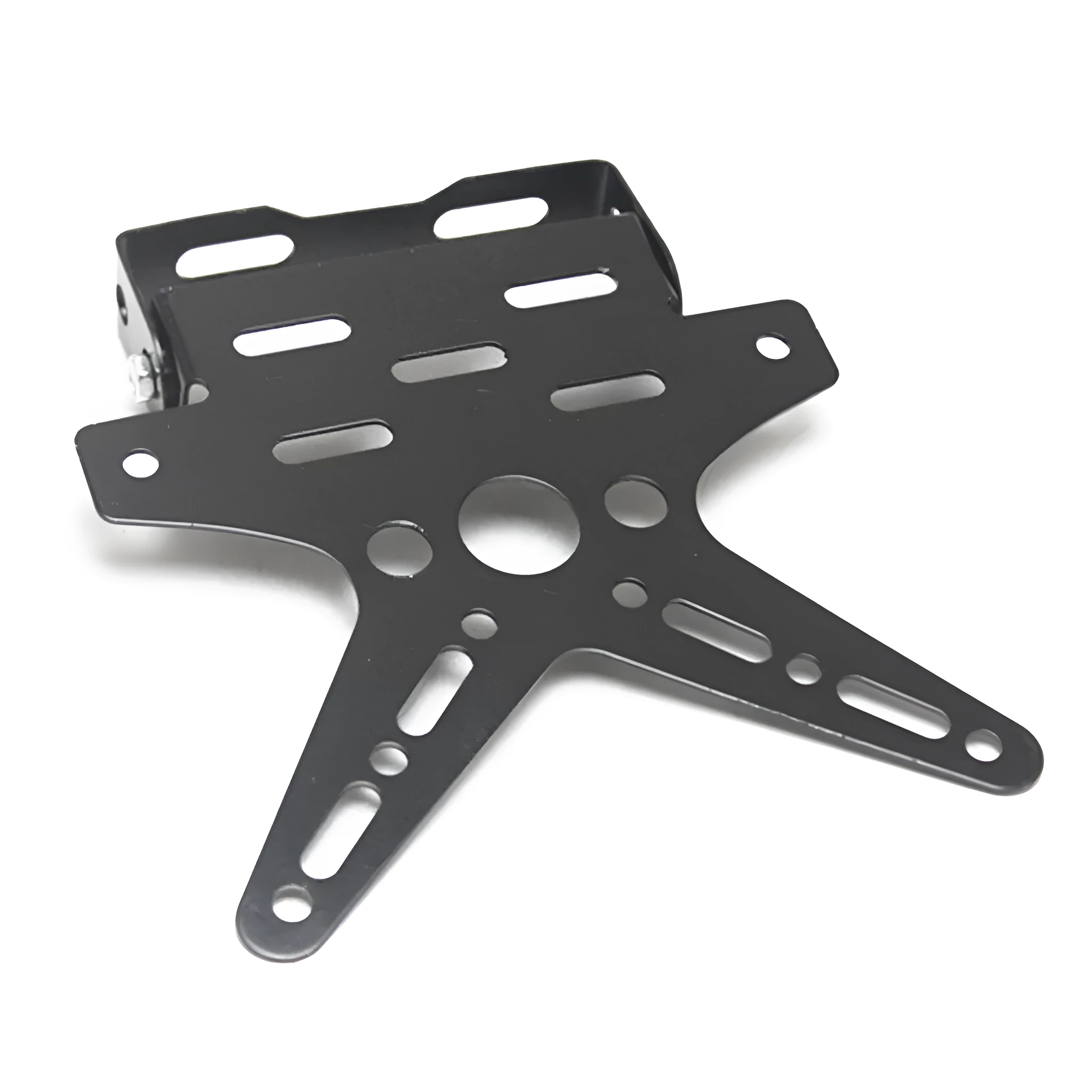 Aluminium alloy bat-shaped motorcycle licence plate frame in silver, adjustable angle, length 16.8 cm width 16 cm