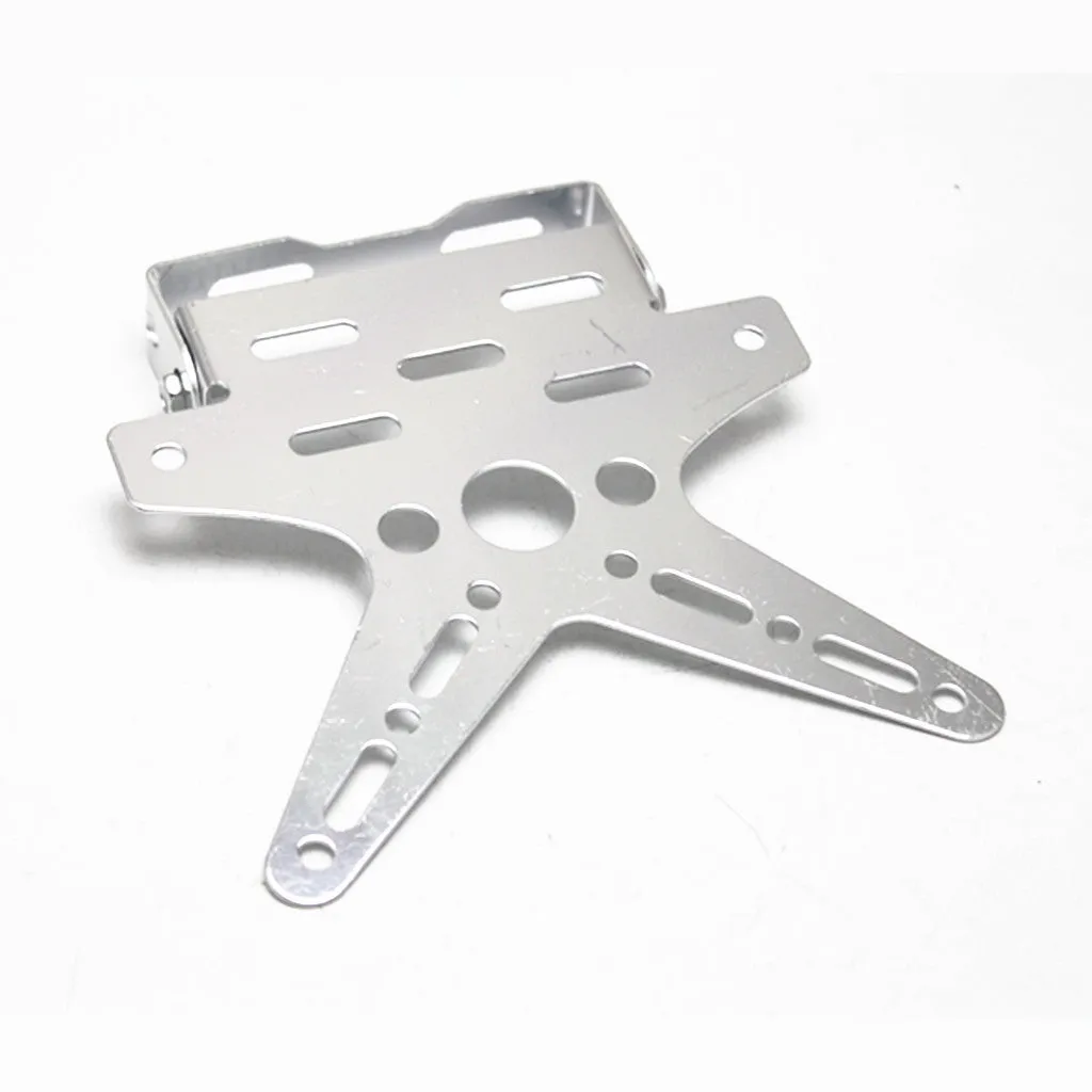Aluminium alloy bat-shaped motorcycle licence plate frame in silver, adjustable angle, length 16.8 cm width 16 cm