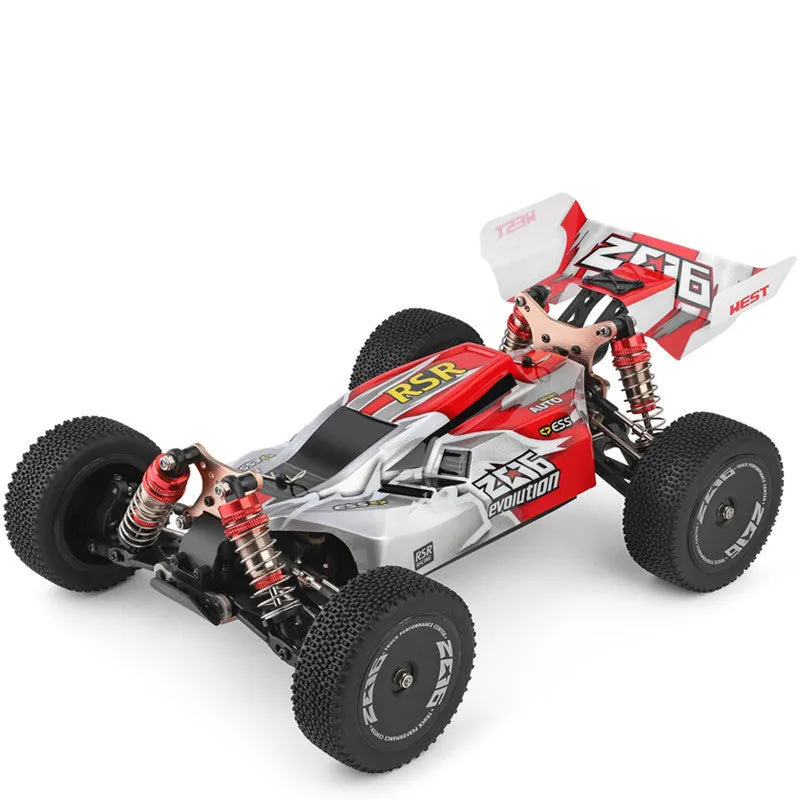 Electric four wheel drive remote control car 1:14 scale plastic body red colour outdoors