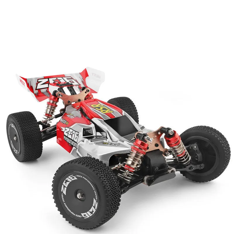 Electric four wheel drive remote control car 1:14 scale plastic body red colour outdoors
