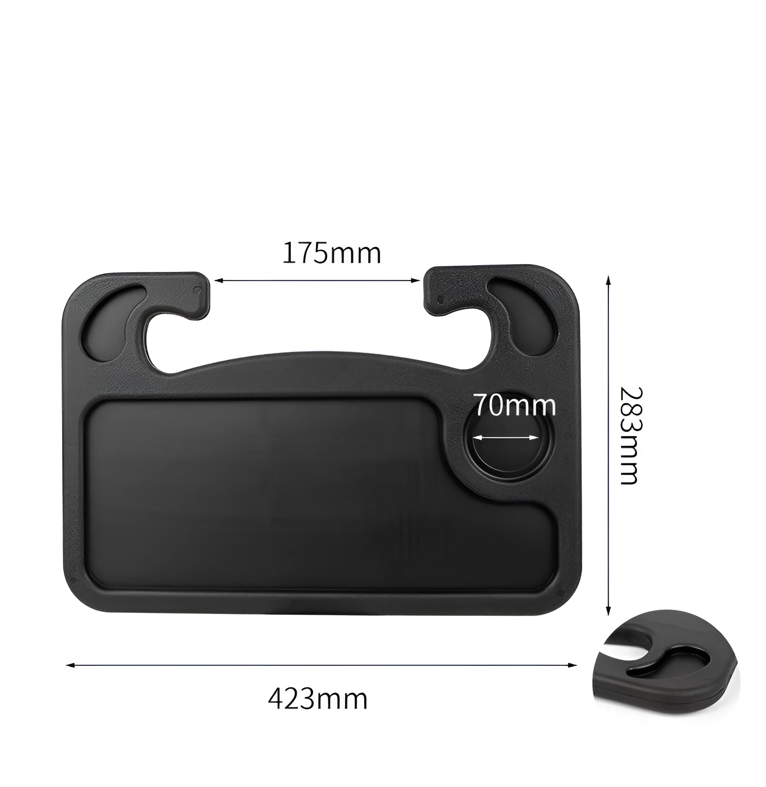 Black HDPE car steering wheel tray large size 42x28cm on a car steering wheel
