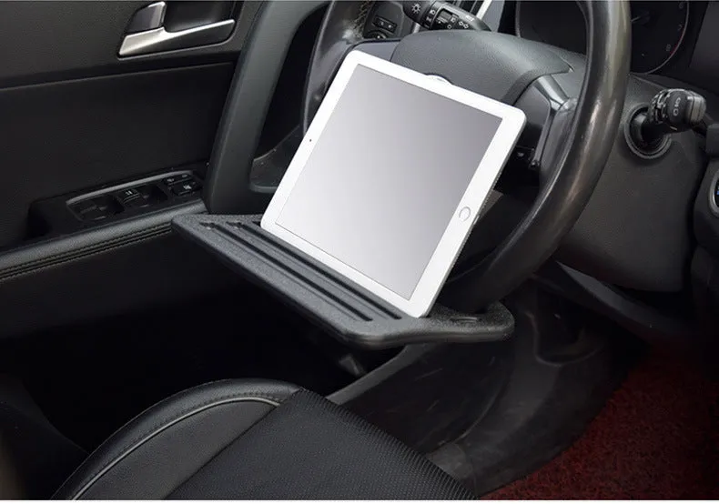 Black HDPE car steering wheel tray large size 42x28cm on a car steering wheel