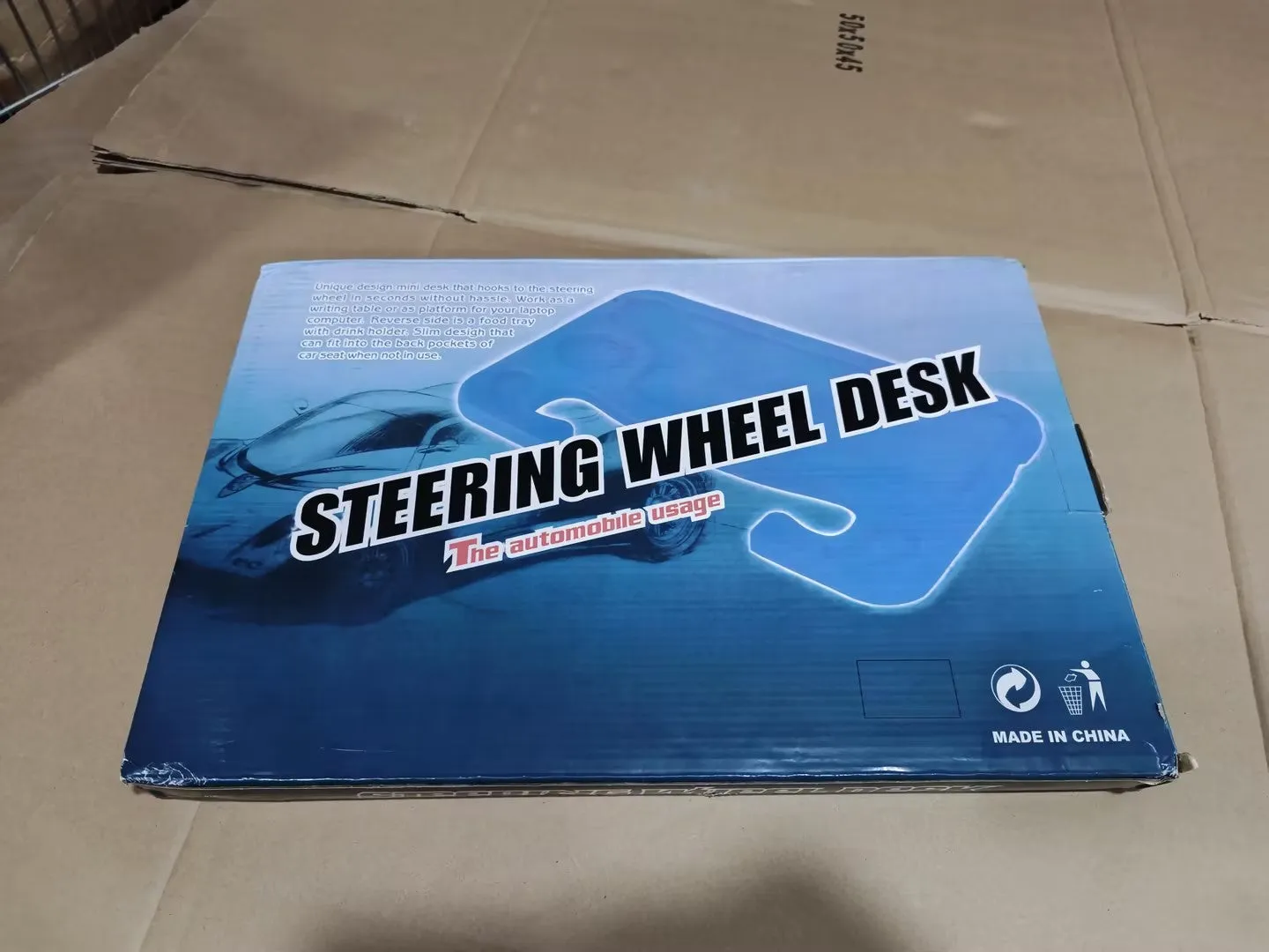 Black HDPE car steering wheel tray large size 42x28cm on a car steering wheel