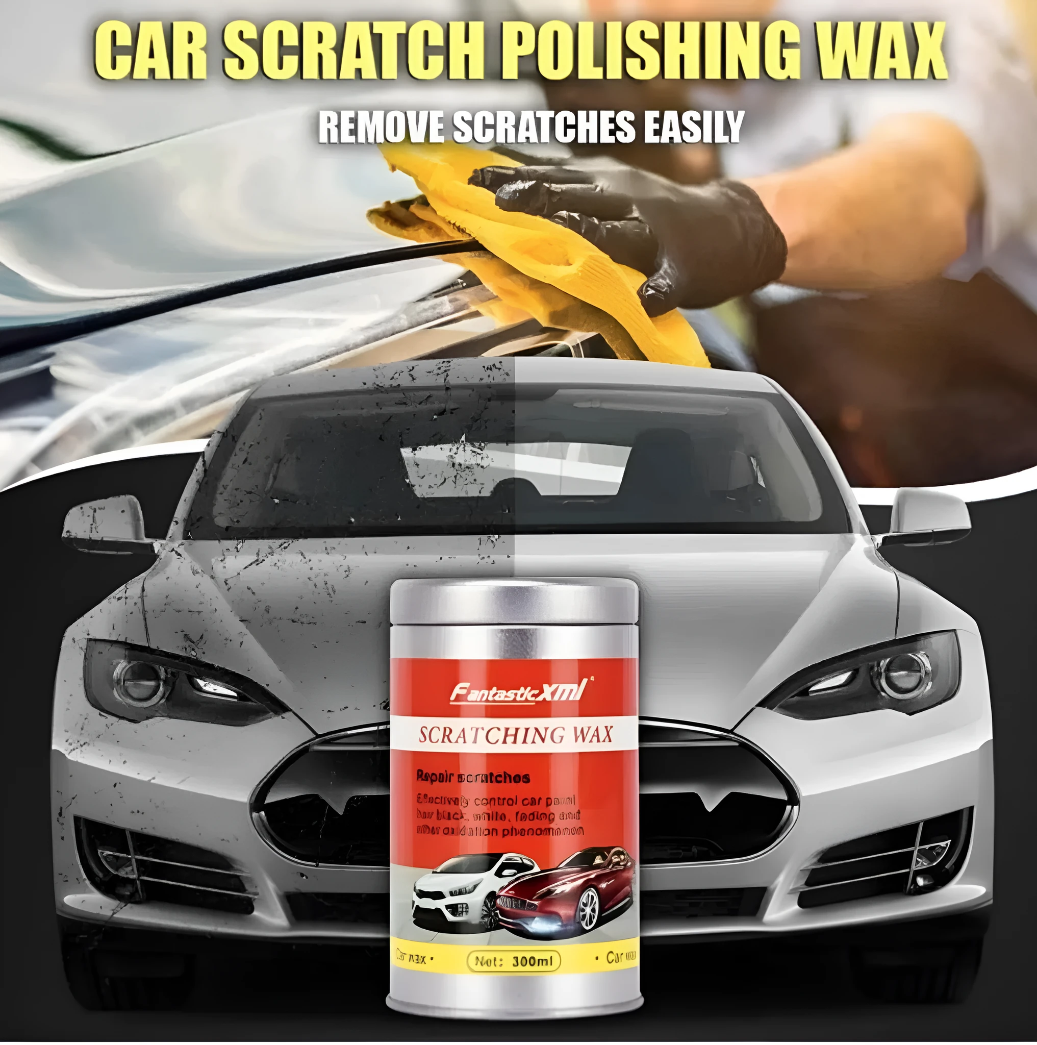 Car scratch repair polishing wax with distribution towel and magic sponge for paint restoration
