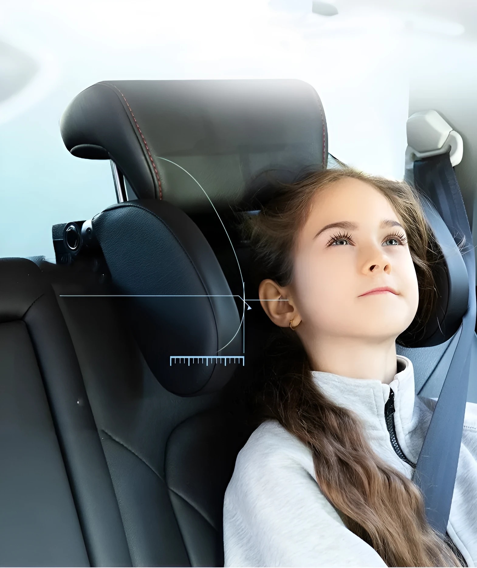 Car child seat side back neck pillow in A03 Carbon Fiber Black with memory foam and carbon fibre leather cover