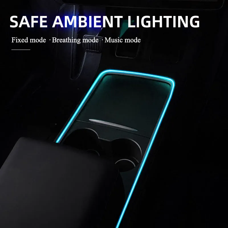 Car interior LED atmosphere lighting strip with colourful colour changing effects installed along dashboard