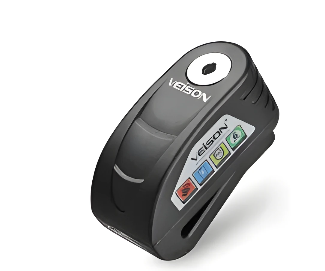 VEISON waterproof alloy disc brake alarm lock with 3 keys in black colour on a white background