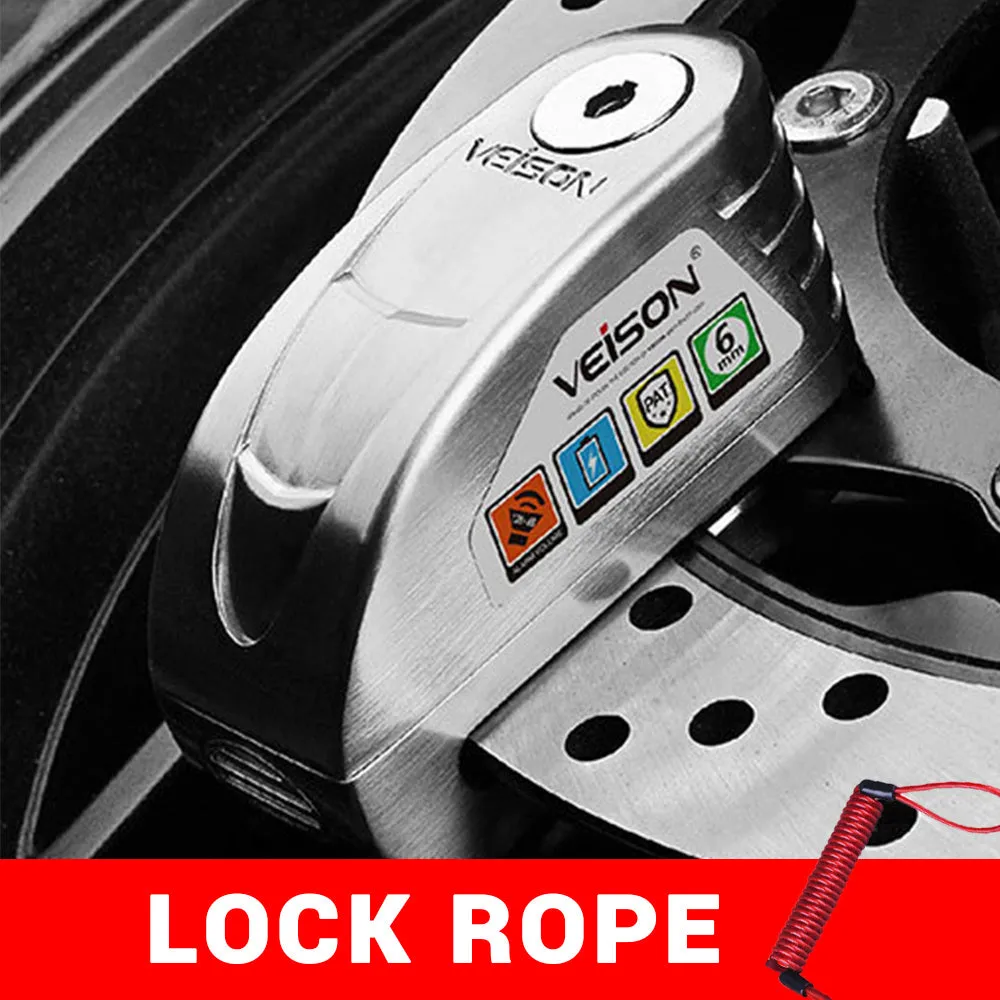 VEISON waterproof alloy disc brake alarm lock with 3 keys in black colour on a white background