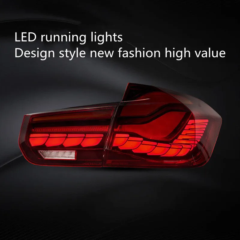 BMW 3 Series F30 F35 LED taillight assembly with red mirror cover, polycarbonate construction, size 540x400x240mm