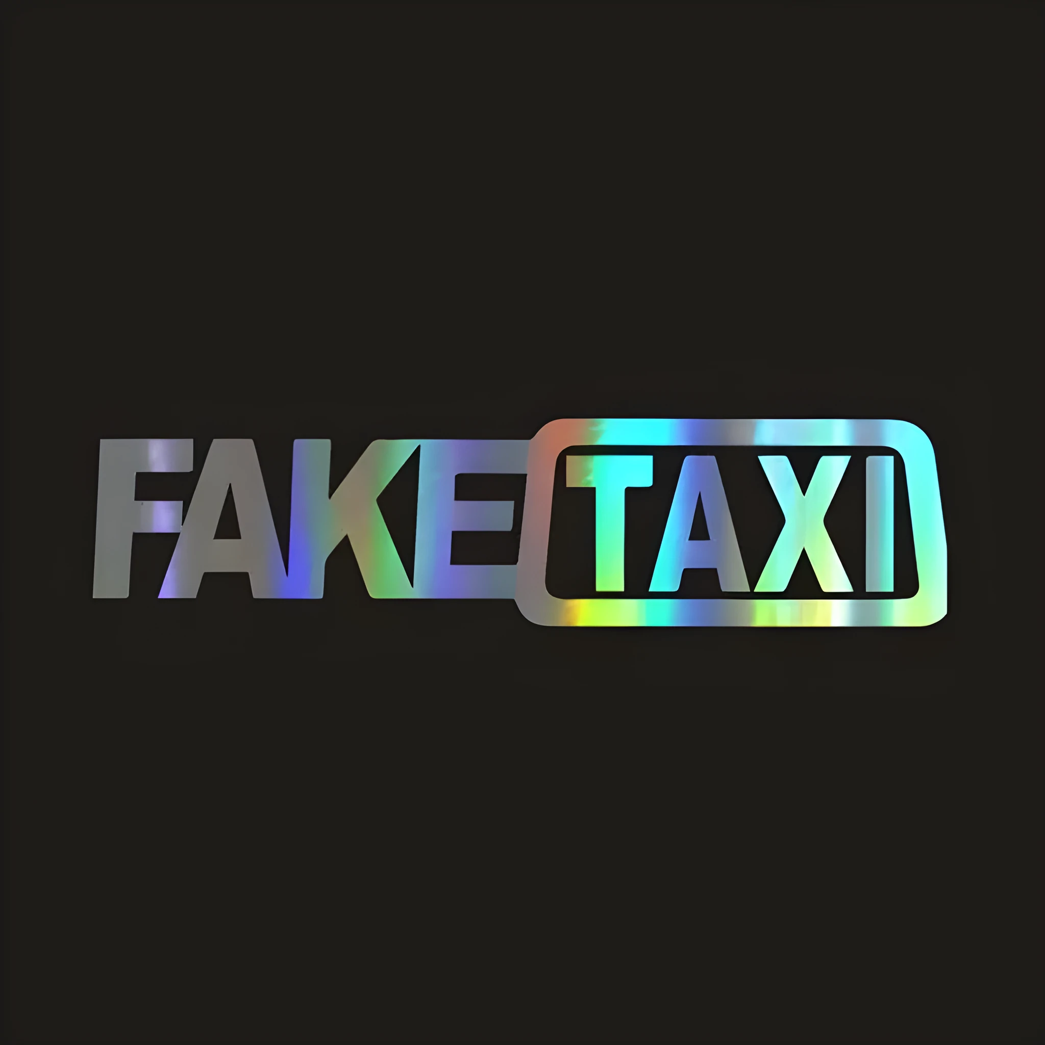 Fake Taxi drifting sign funny car sticker in black, 20x4.8cm on a car panel