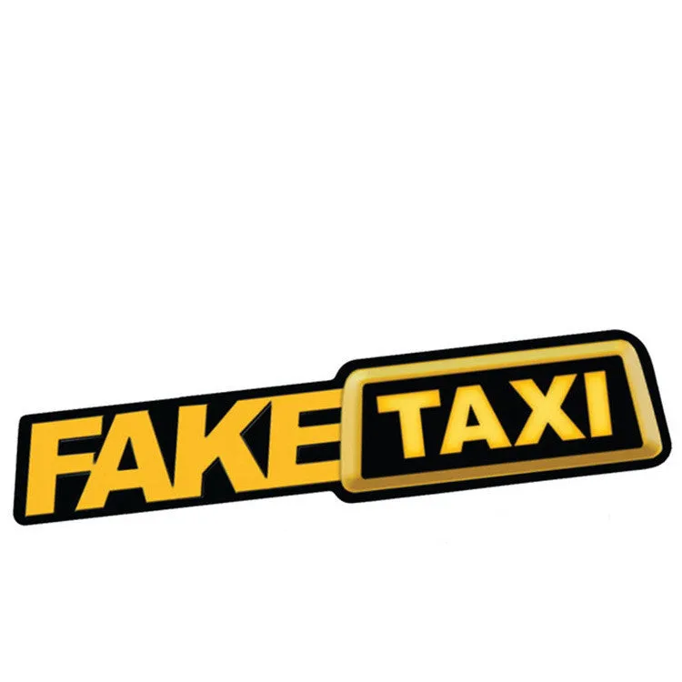 Fake Taxi drifting sign funny car sticker in black, 20x4.8cm on a car panel