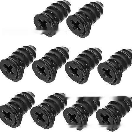 Rubber screws tyre repair kit with 50 large and 50 small screws and black screwdriver on a workbench