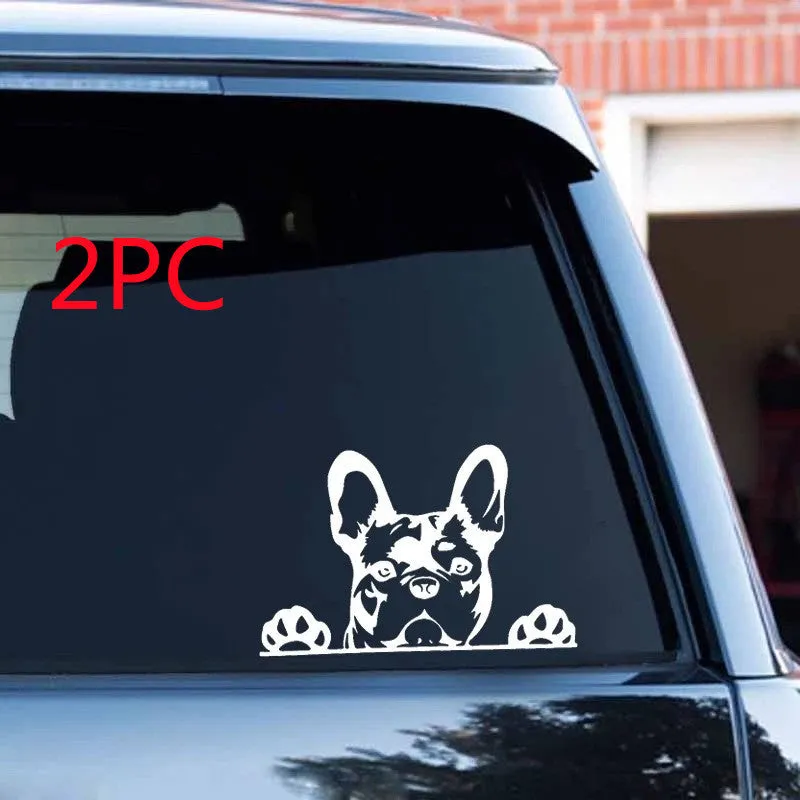 Two reflective dog pattern car stickers in black white and colourful, 15.6x10.4 cm, for rear window scratch cover