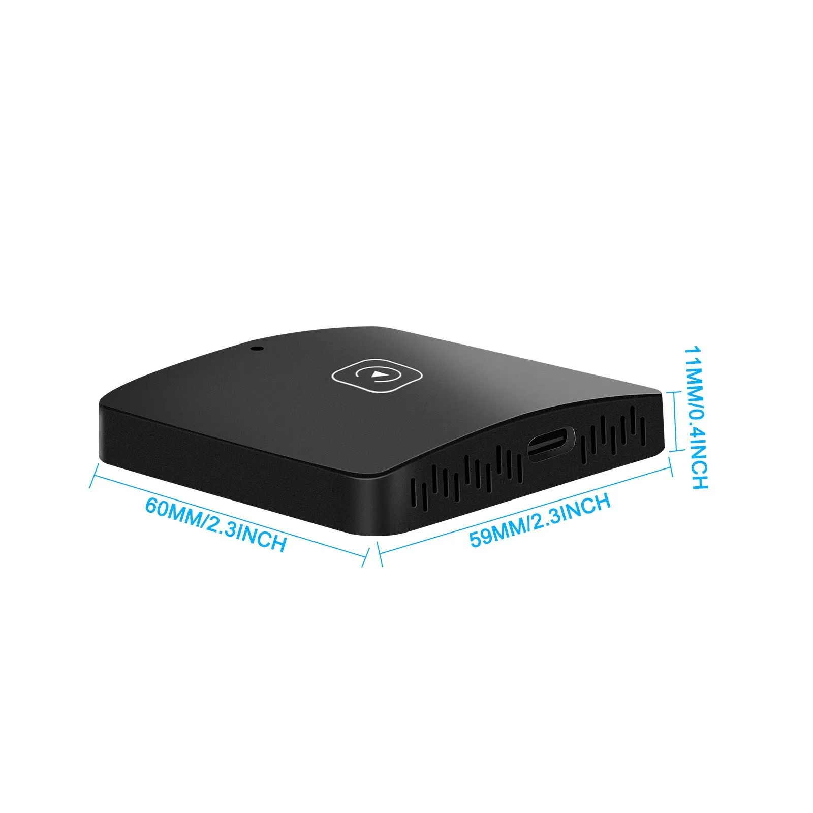 Black wireless CarPlay module with connection cables for converting wired car systems to wireless operation