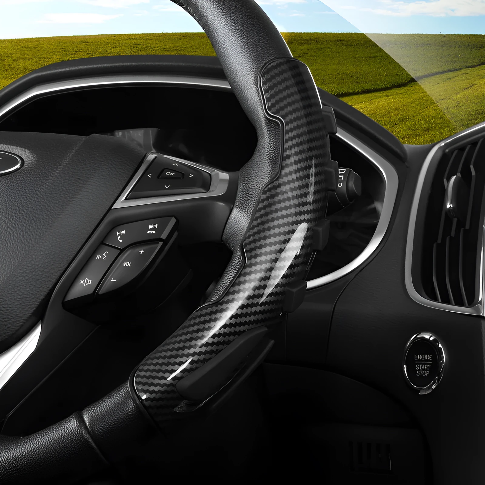 Steering wheel booster ball with ABS and rubber construction in carbon fibre black finish, 22cm height