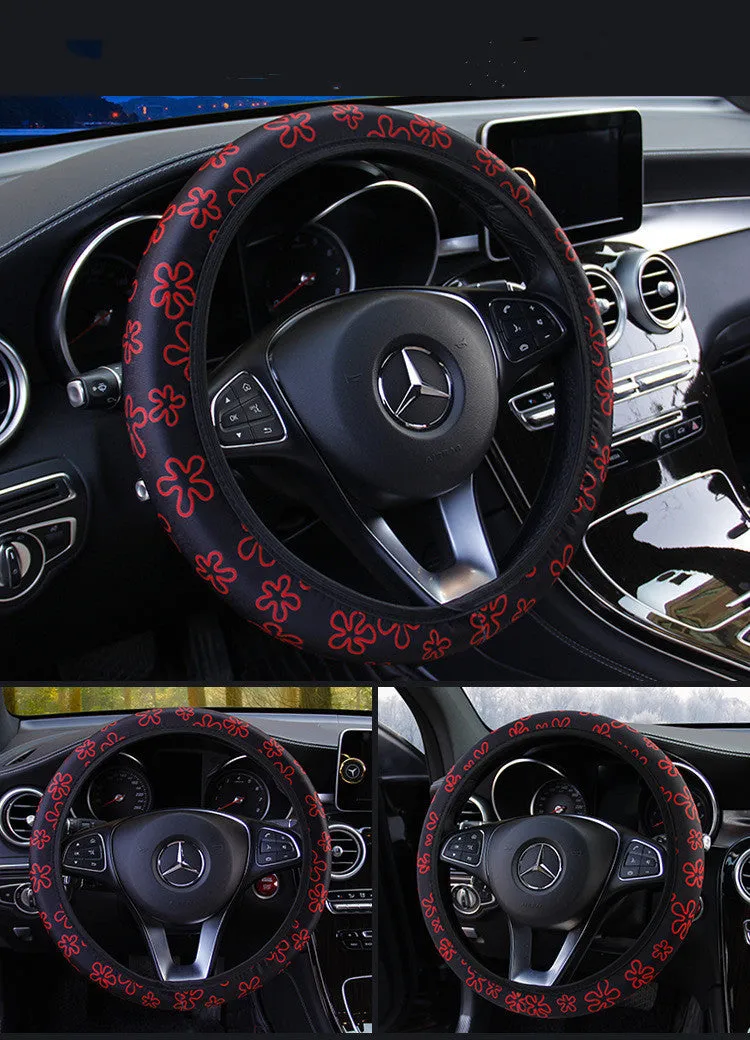 Beetle printed milk silk car steering wheel cover in blue, universal 37-38cm fit