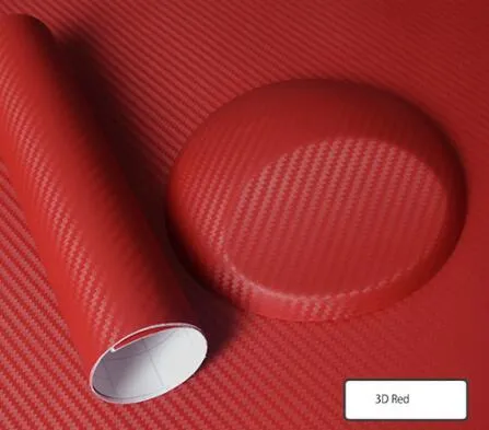 3D carbon fiber vinyl film car sticker roll in black texture with air guide groove visible on adhesive side