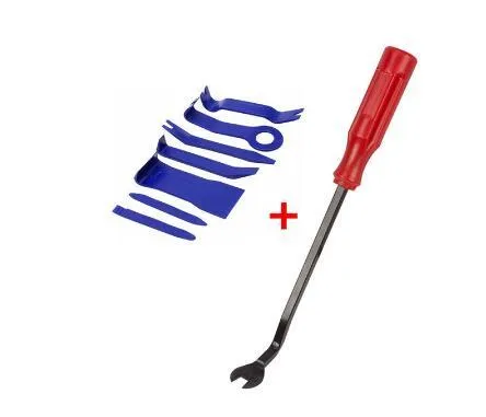 Plastic 19 piece car radio panel trim dashboard removal set with POM nylon skid boards in blue and red